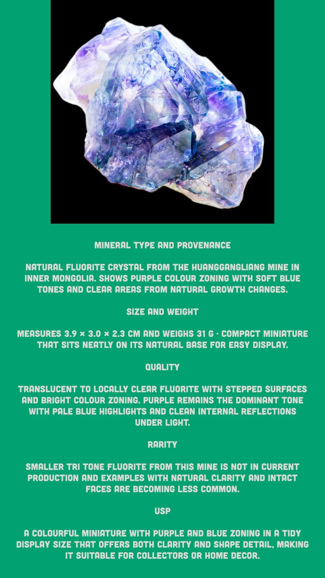 Purple fluorite crystal with blue tones, natural fluorite specimen from china, raw fluorite for collectors and home decor - Image 9