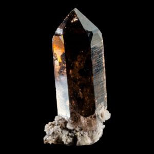 morion smoky quartz crystal, dark smoky quartz point, natural quartz crystal on matrix, swiss alpine crystal for collectors, crystal gift