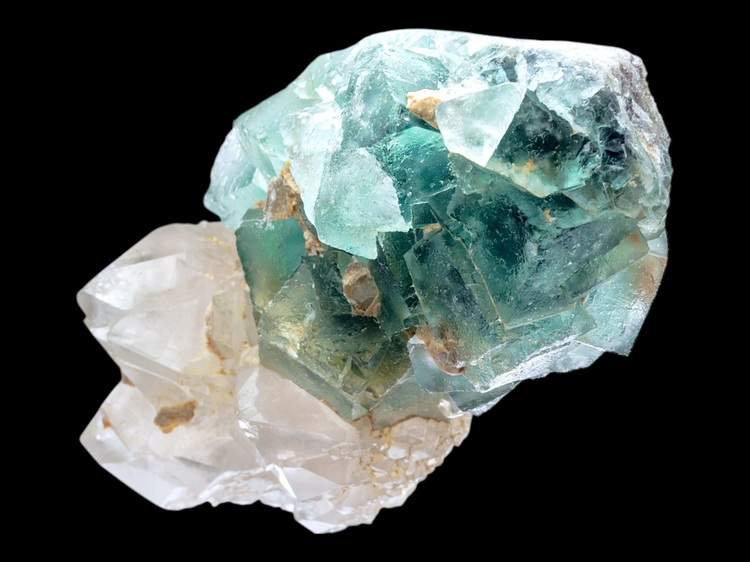 Fluorite with quartz cluster, green fluorite cubes with quartz points, natural fluorite specimen from namibia, rare display crystal - Image 2