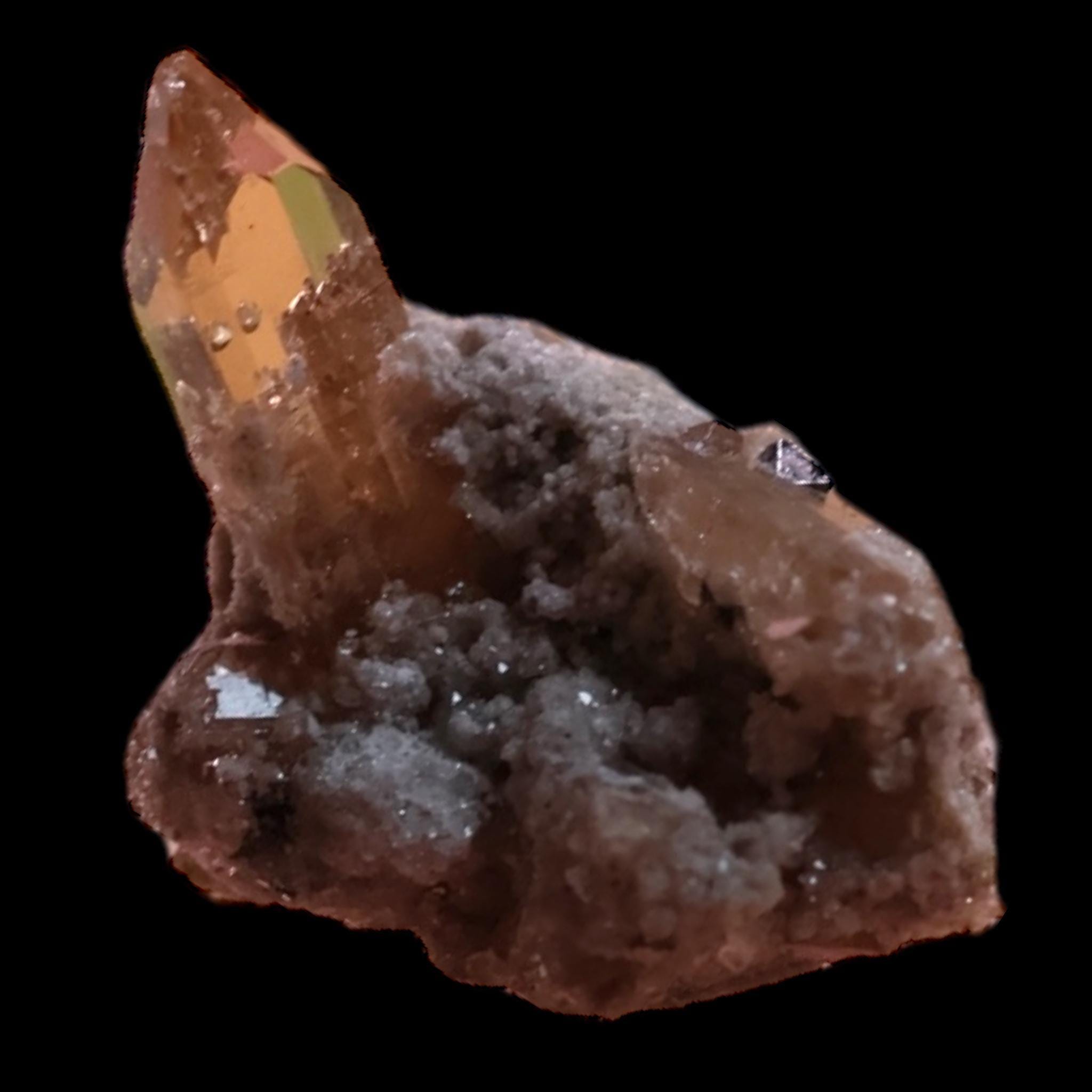 Sherry topaz crystal with bixbyite, natural amber topaz from topaz mountain utah, rare mineral specimen for collectors