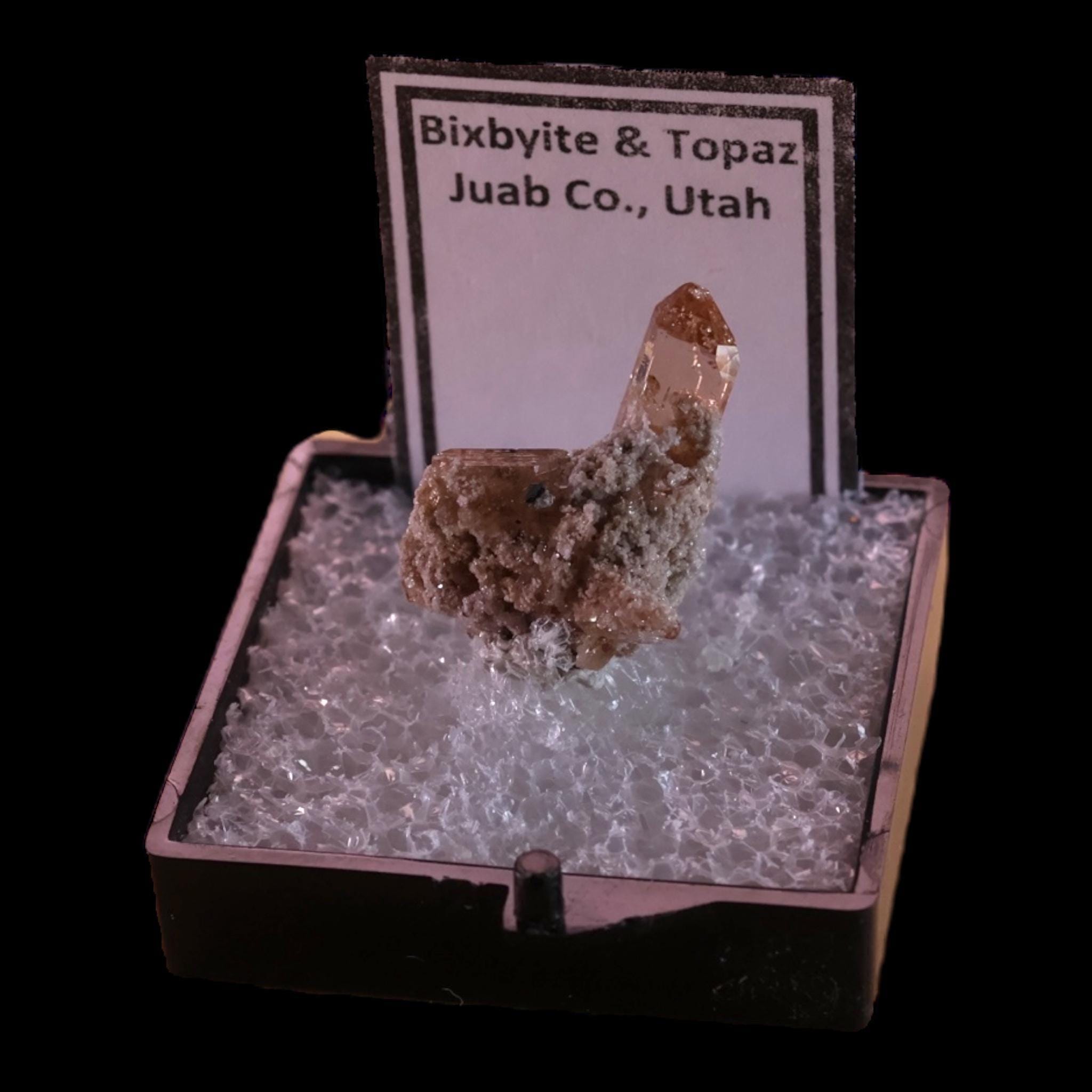 Sherry topaz crystal with bixbyite, natural amber topaz from topaz mountain utah, rare mineral specimen for collectors - Image 4