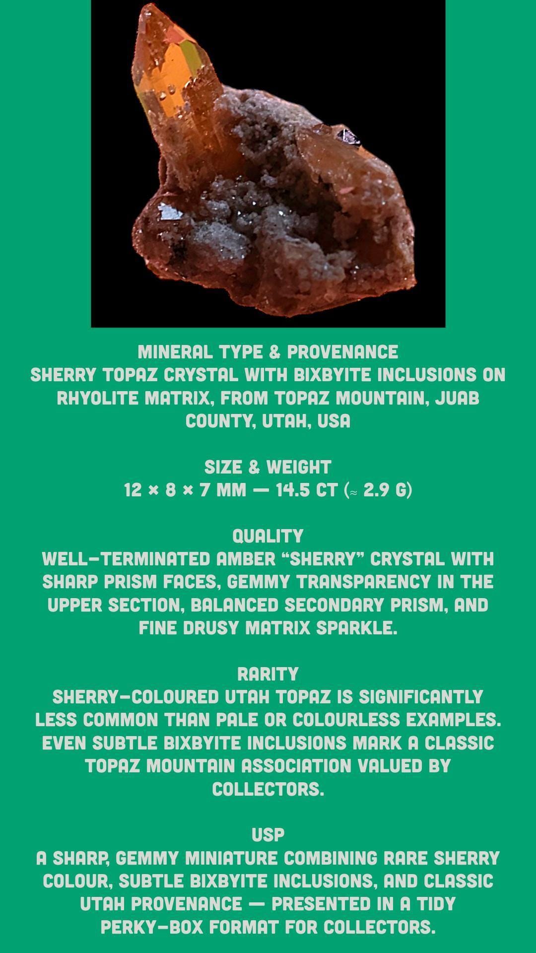 Sherry topaz crystal with bixbyite, natural amber topaz from topaz mountain utah, rare mineral specimen for collectors - Image 8