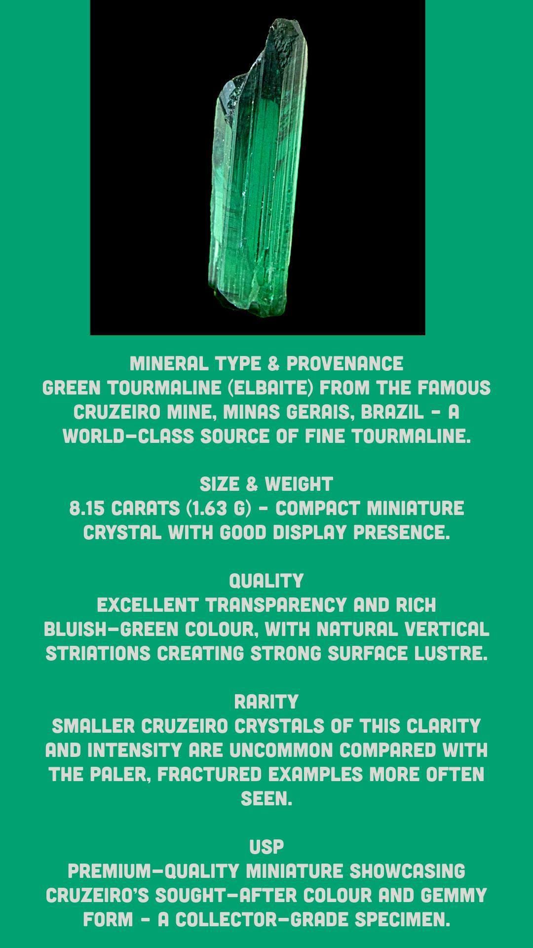 Green tourmaline crystal natural raw crystal specimen from brazil gem quality collector mineral cruzeiro mine green tourmaline - Image 9