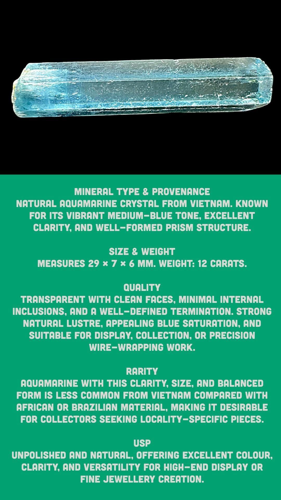 Aquamarine crystal specimen, natural blue beryl from vietnam, high clarity aquamarine for collectors or jewellery use - Image 9