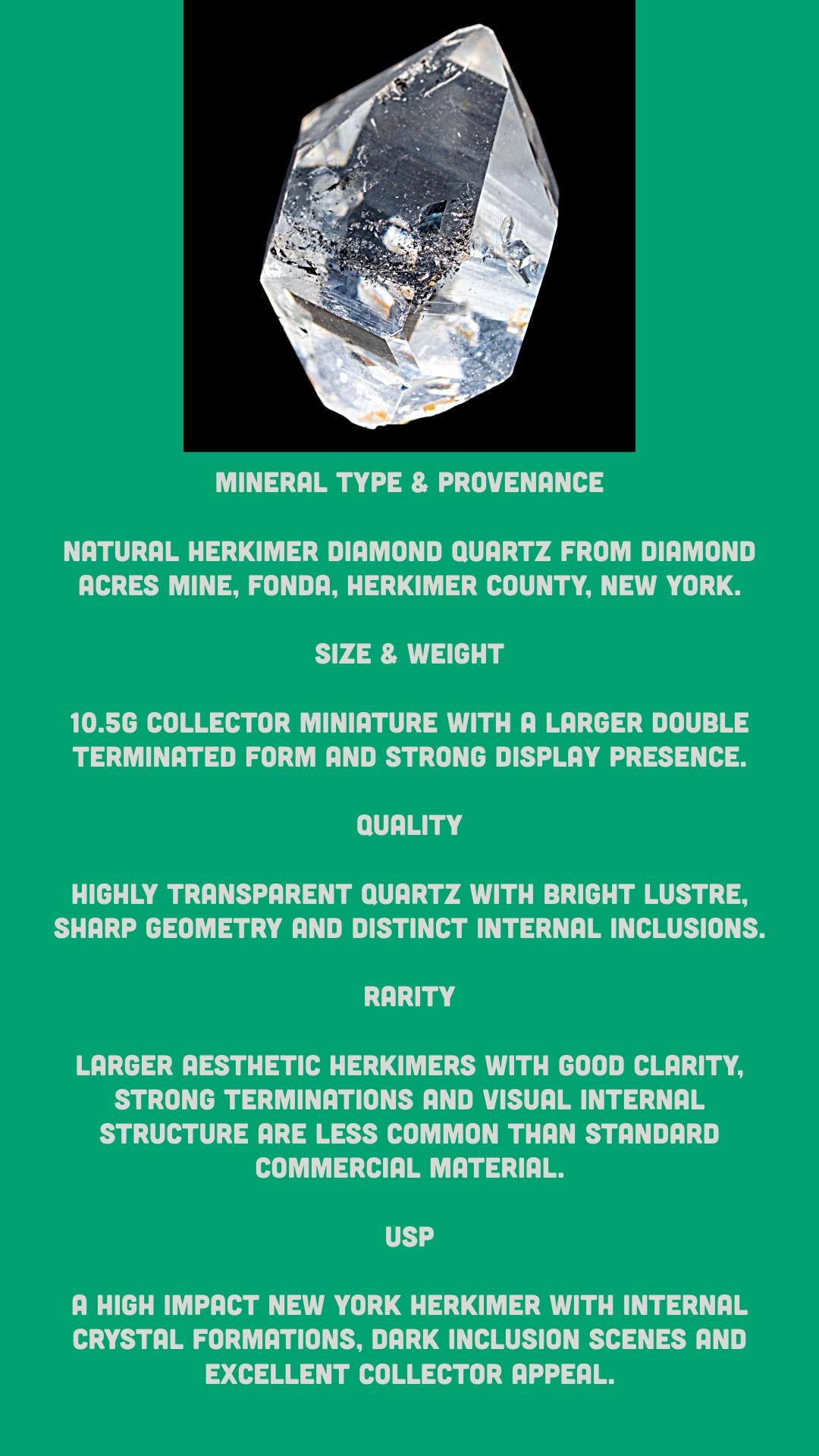 Large herkimer diamond crystal, double terminated quartz specimen, included new york mineral for collectors - Image 6