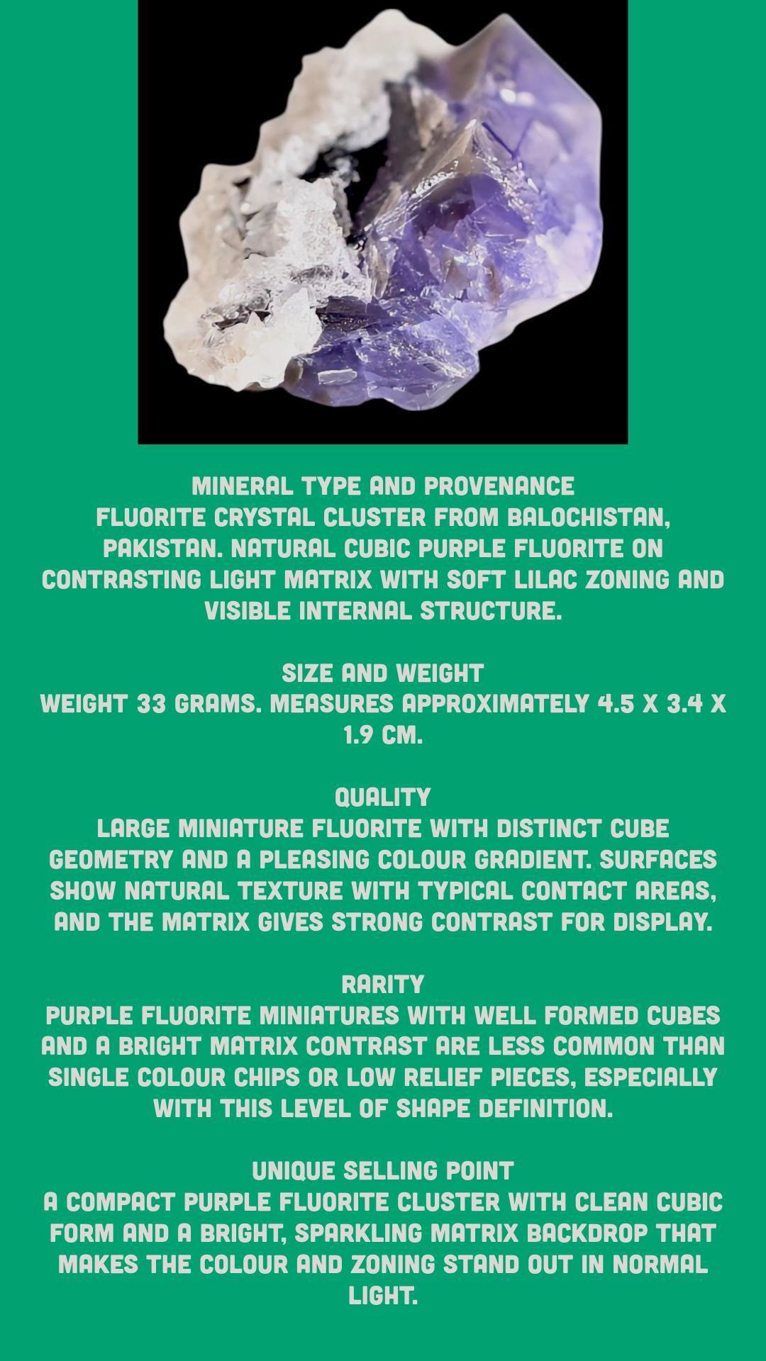 Purple fluorite crystal, cubic fluorite on matrix, natural fluorite specimen, raw crystal cluster for display - Image 9