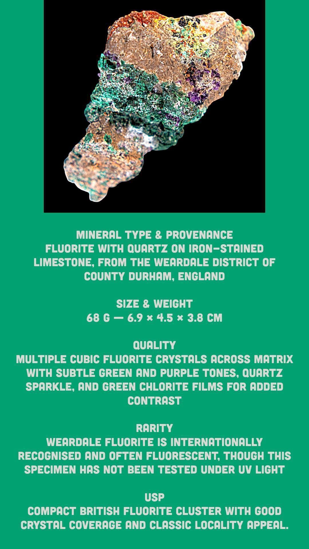 Green fluorite crystal, natural weardale fluorite specimen, british mineral for collectors - Image 5