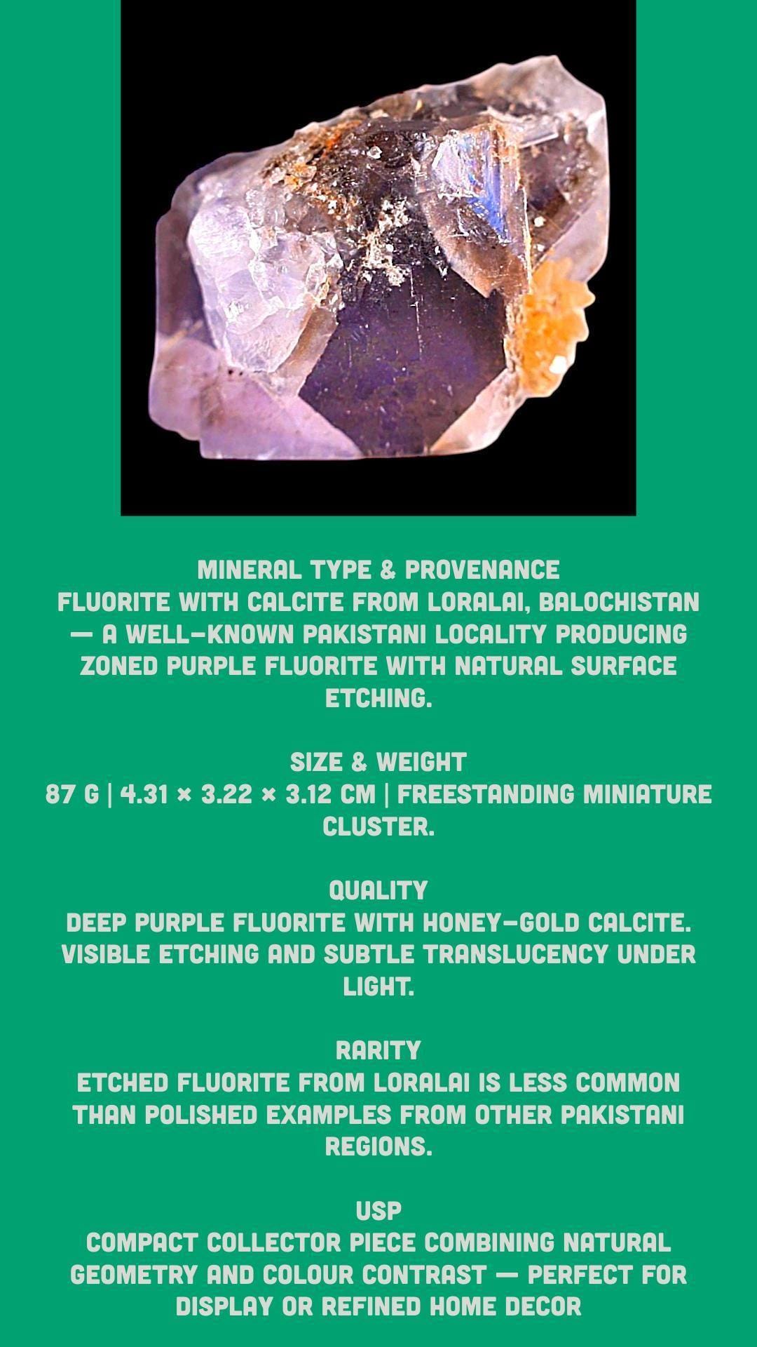 Etched fluorite crystal from pakistan raw purple fluorite with calcite natural mineral specimen cubic healing crystal for collectors - Image 7
