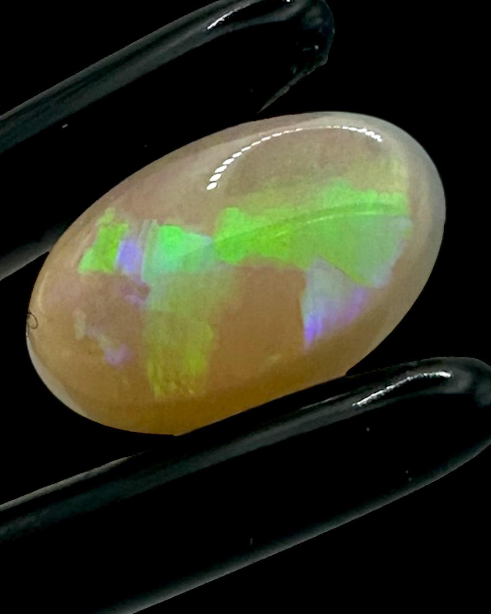Opal cabochon for jewellery, natural solid opal with green and purple play of colour, loose oval opal stone for ring or pendant