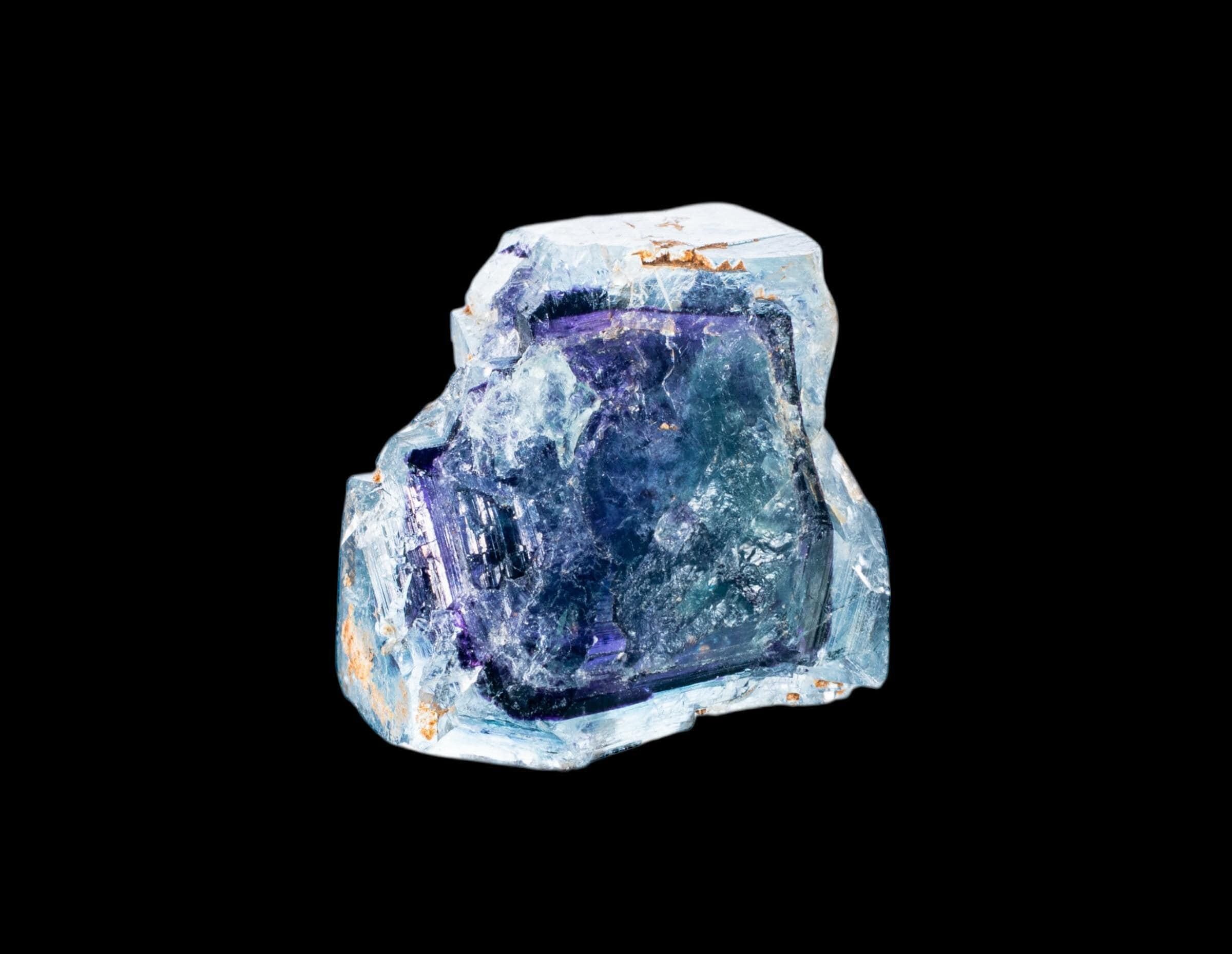 Raw fluorite crystal with deep purple cube, namibian fluorite mineral specimen, okorusu blue fluorite, natural cubic fluorite for sale - Image 2