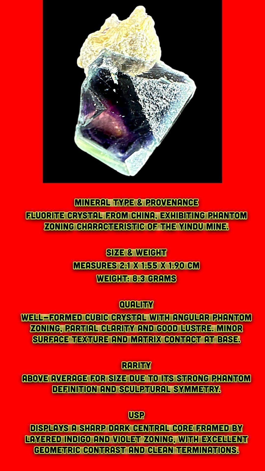 Fluorite crystal with phantom core, raw chinese fluorite with purple and indigo zoning, crystal specimen for display or collection - Image 8