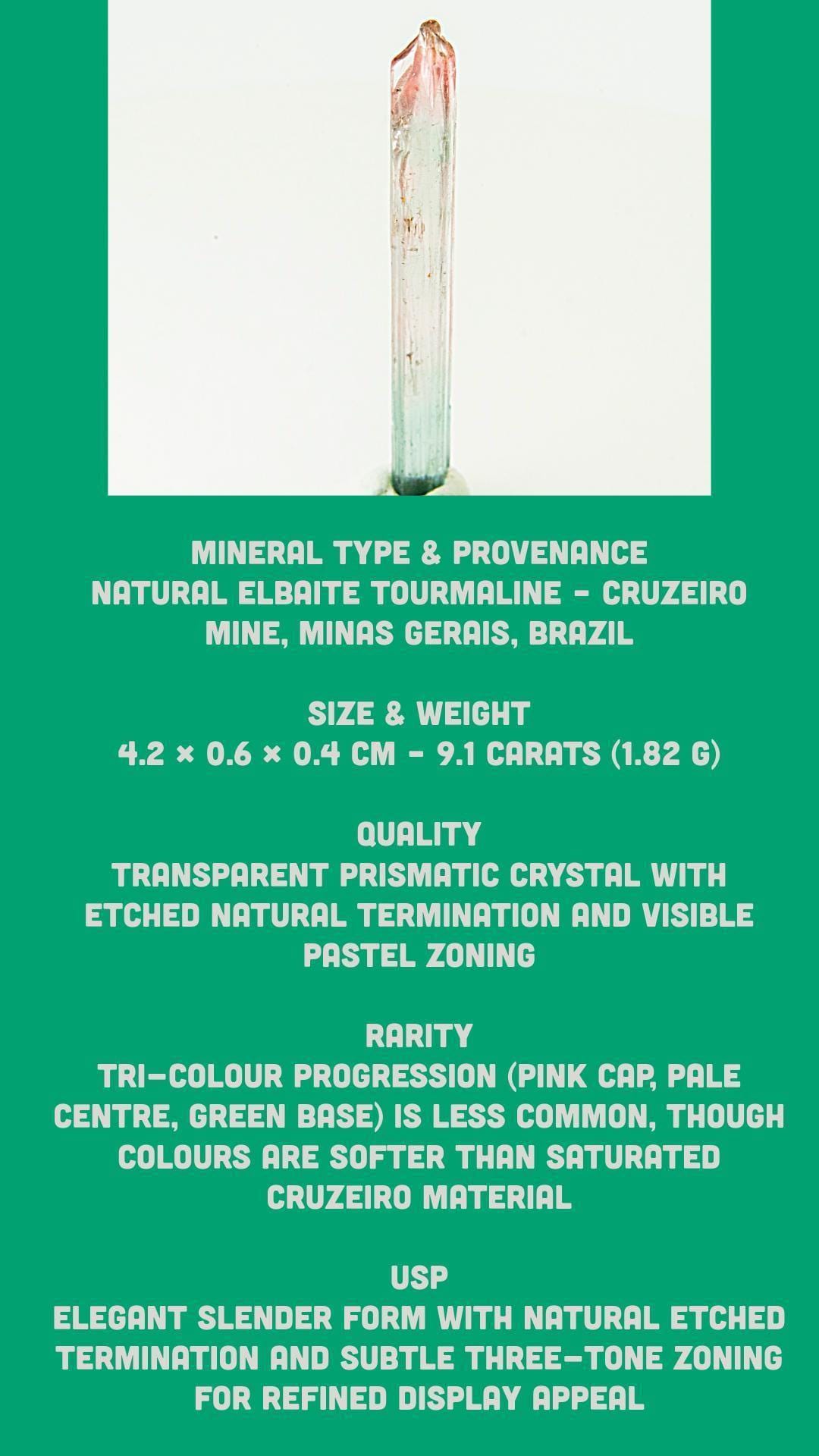 Natural tourmaline crystal, tri colour etched elbaite from brazil, pink green pastel crystal specimen, raw mineral for collector or display - Image 7