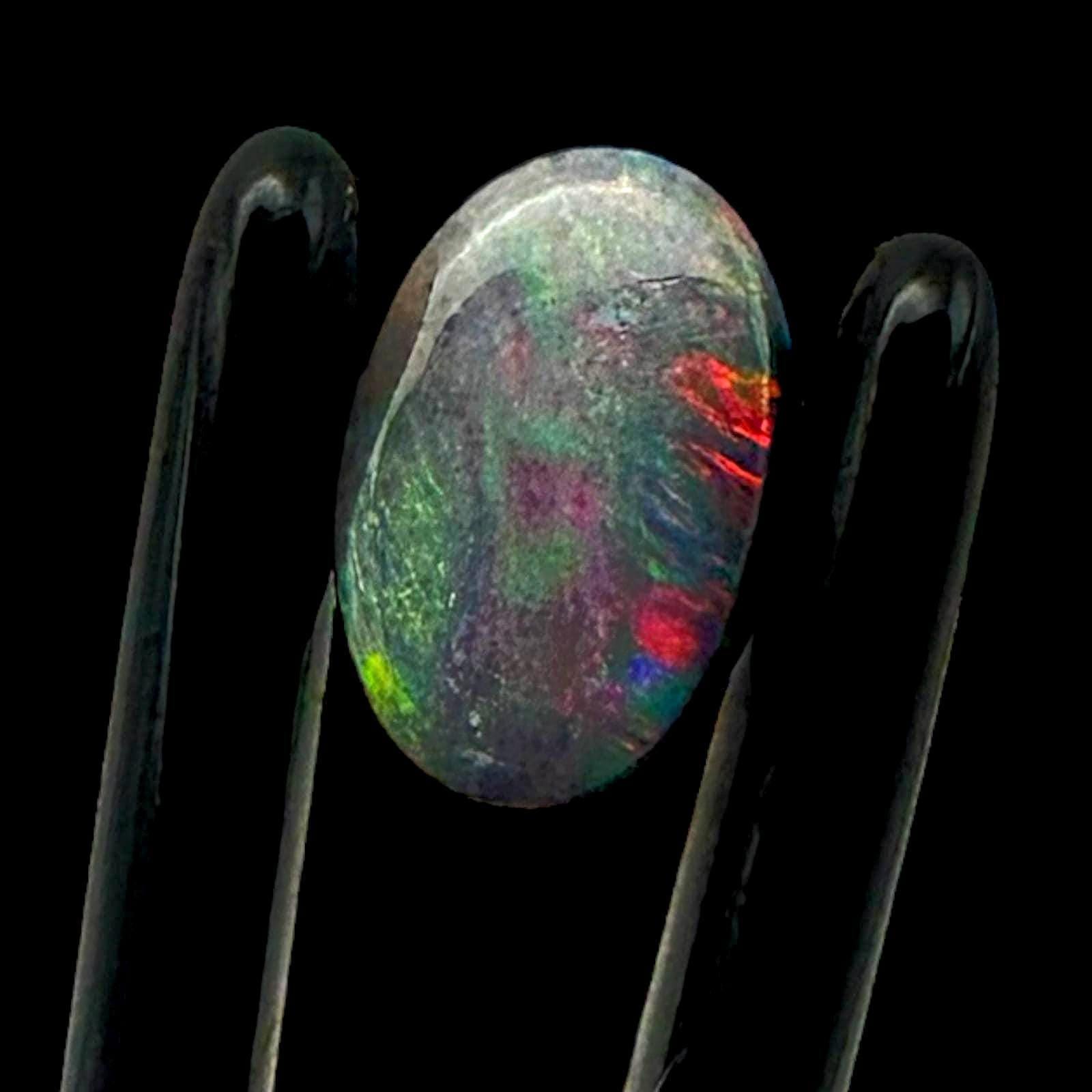 Black opal cabochon with red fire from lightning ridge, natural australian opal for jewellery or collectors