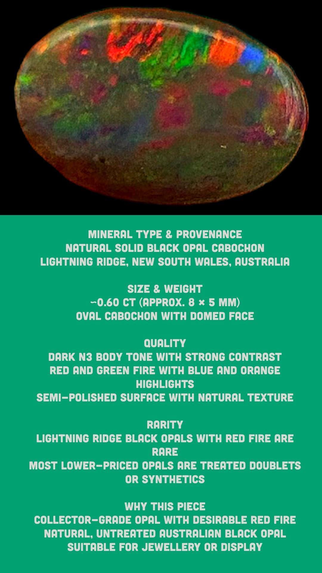 Black opal cabochon with red fire from lightning ridge, natural australian opal for jewellery or collectors - Image 7