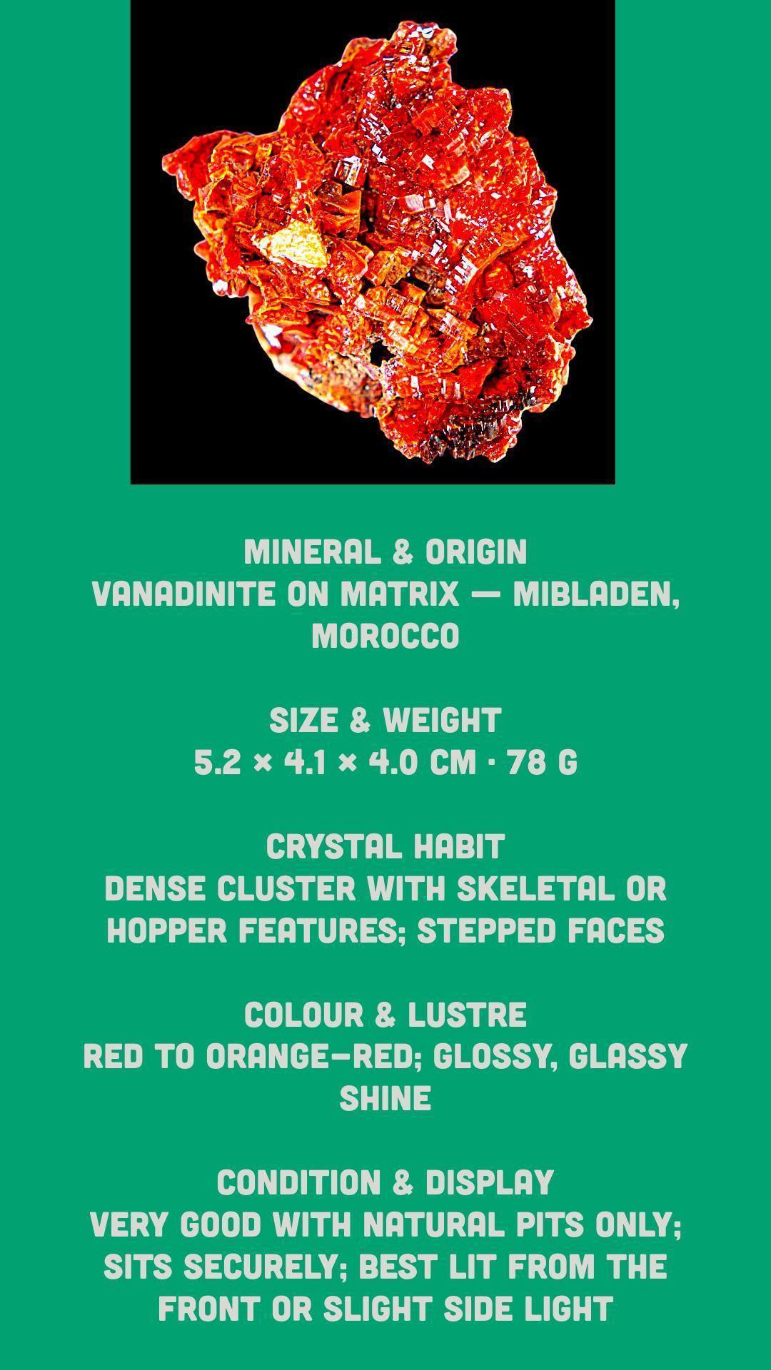 Vanadinite crystal cluster, red vanadinite on matrix from morocco, natural mineral specimen for collectors - Image 7