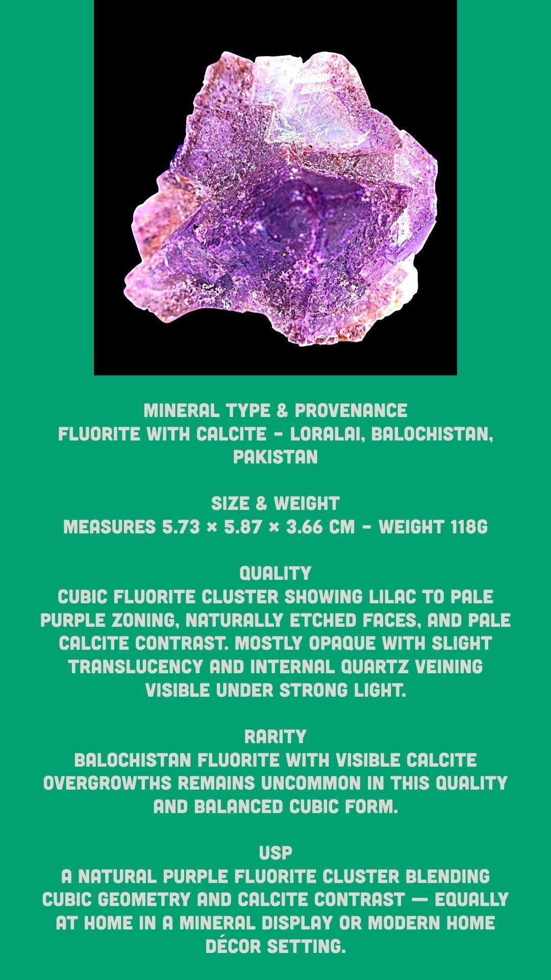 Purple fluorite crystal cluster with calcite, natural cubic fluorite from pakistan, raw fluorite specimen for collectors and home décor - Image 6