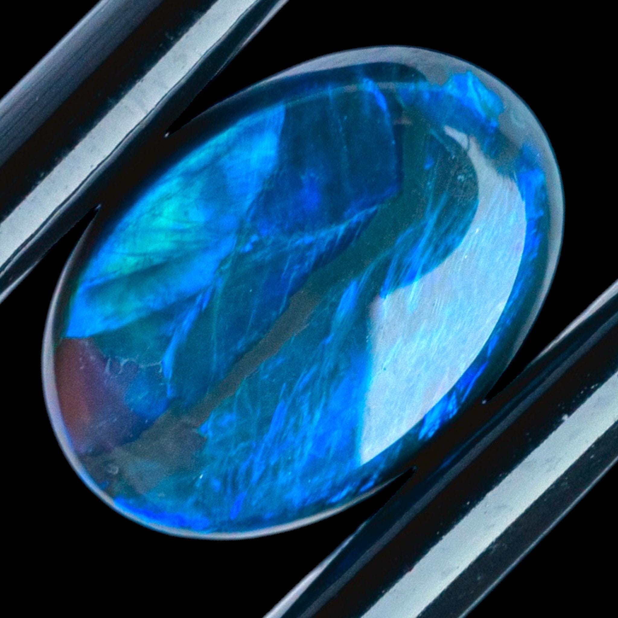 Black opal gemstone cabochon, blue green fire opal, oval polished opal, loose opal for jewellery, lightning ridge opal gift
