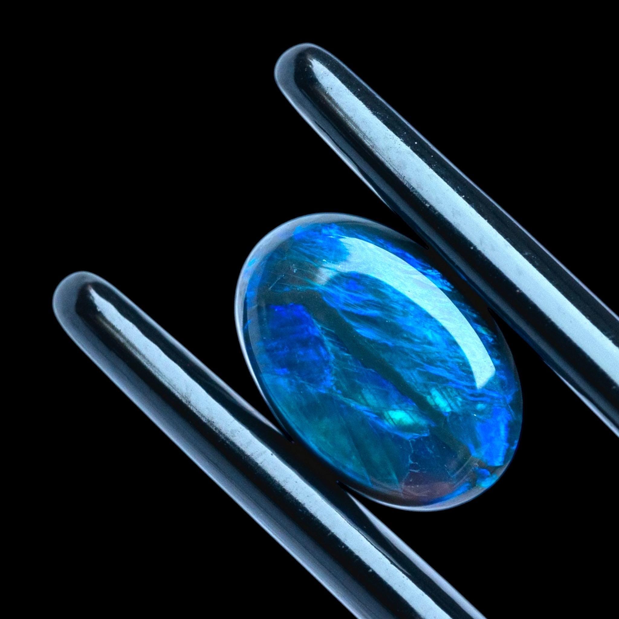 Black opal gemstone cabochon, blue green fire opal, oval polished opal, loose opal for jewellery, lightning ridge opal gift - Image 2