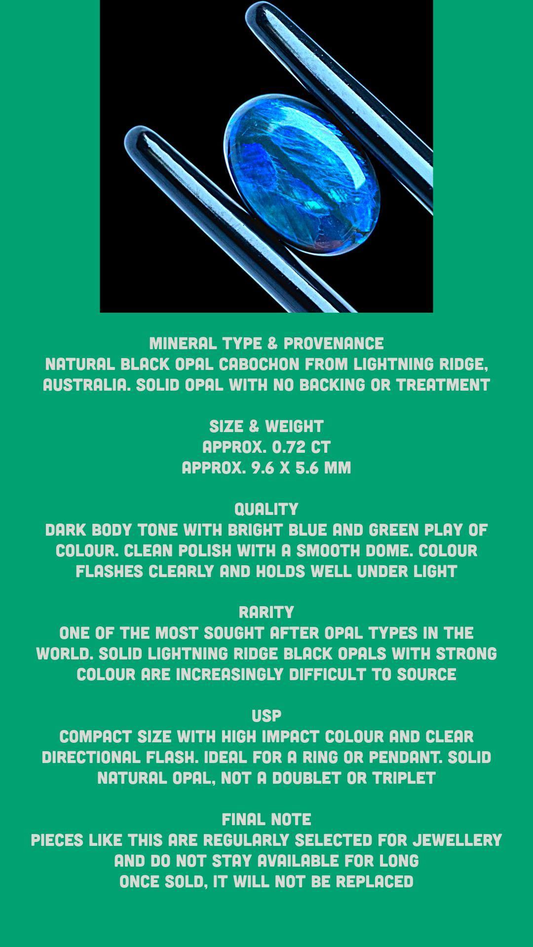Black opal gemstone cabochon, blue green fire opal, oval polished opal, loose opal for jewellery, lightning ridge opal gift - Image 4