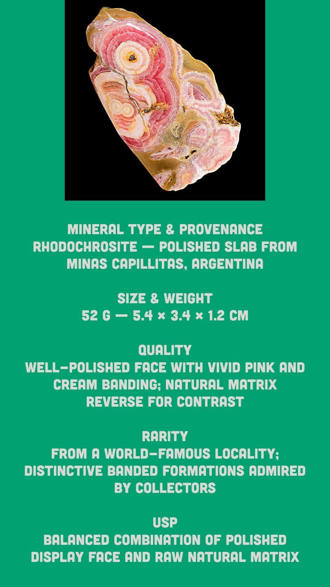 Argentinian rhodochrosite mineral: polished pink crystal from minas capillitas - Image 6
