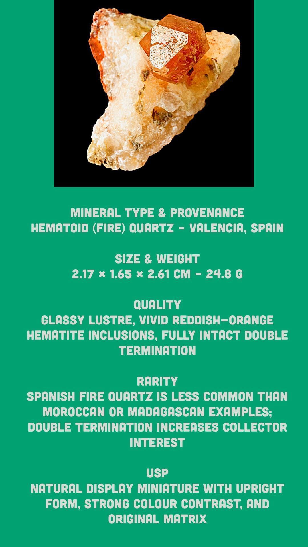 Valencia fire quartz crystal: hematoid quartz on matrix, spain - Image 9