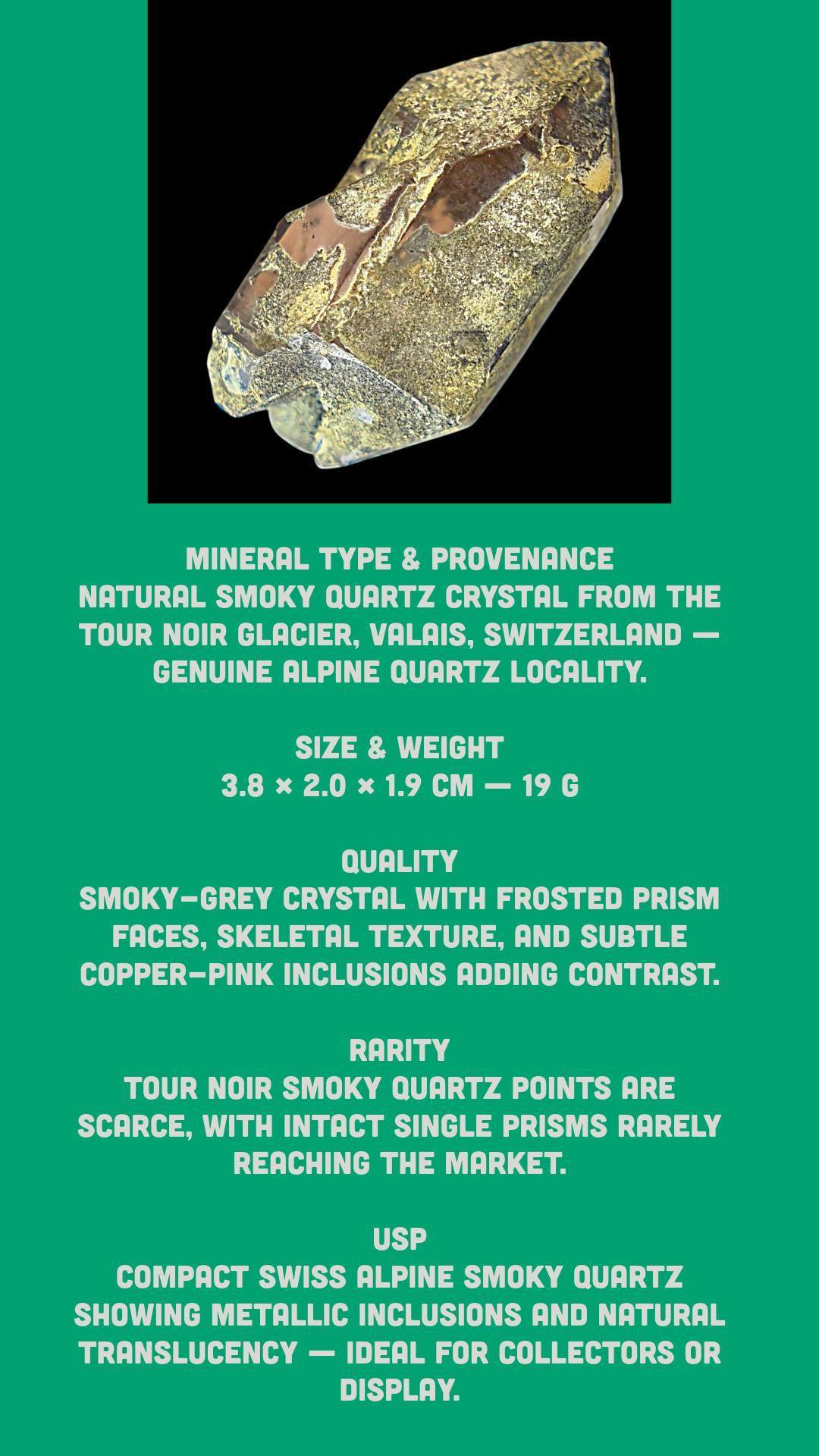 Smoky quartz crystal from switzerland natural alpine quartz point, swiss smoky quartz specimen, raw quartz crystal for collectors - Image 9