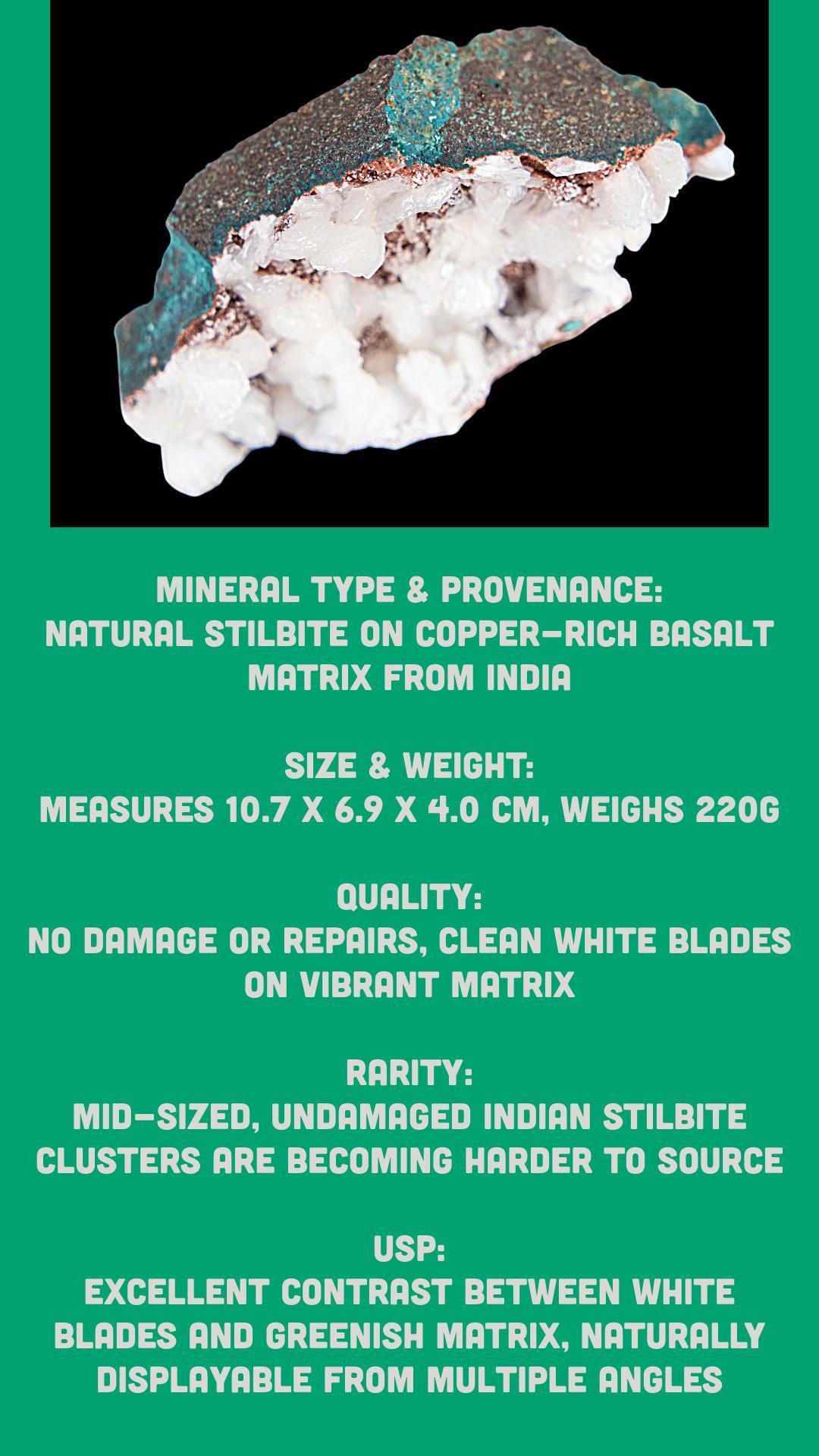 Stilbite crystal cluster, white crystal on green matrix, zeolite mineral specimen, natural display crystal, collector mineral - Image 7