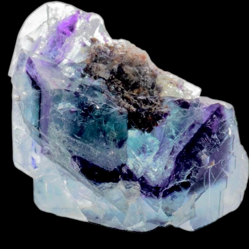 Purple fluorite from the okorusu mine, namibia with blue zoning and black phantoms, purple fluorite crystal, fluorite mineral specimen