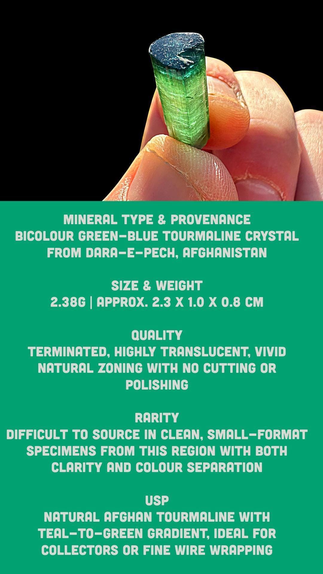 Green tourmaline crystal, natural bicolour raw tourmaline, afghan crystal specimen, translucent terminated crystal, collector tourmaline - Image 8
