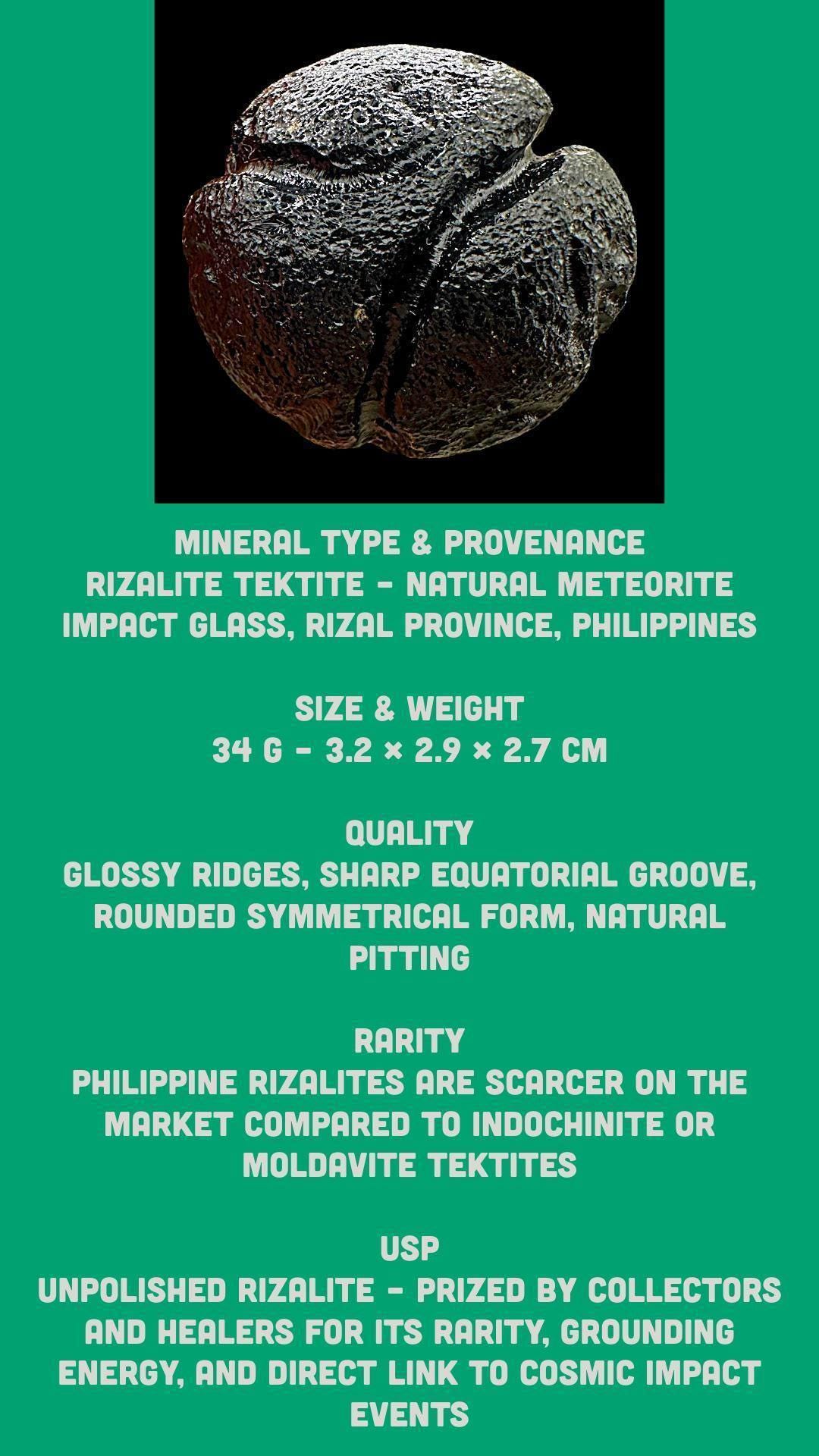 Rizalite tektite crystal, natural black philippinite tektite, meteorite impact glass, raw bicolite specimen, collector tektite - Image 9