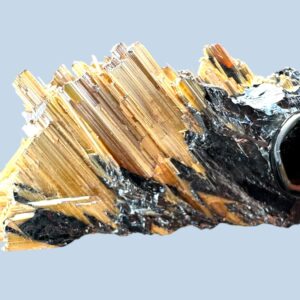 Rutile on hematite crystal, golden rutile  on hematite from brazil, raw mineral specimen for collectors and display