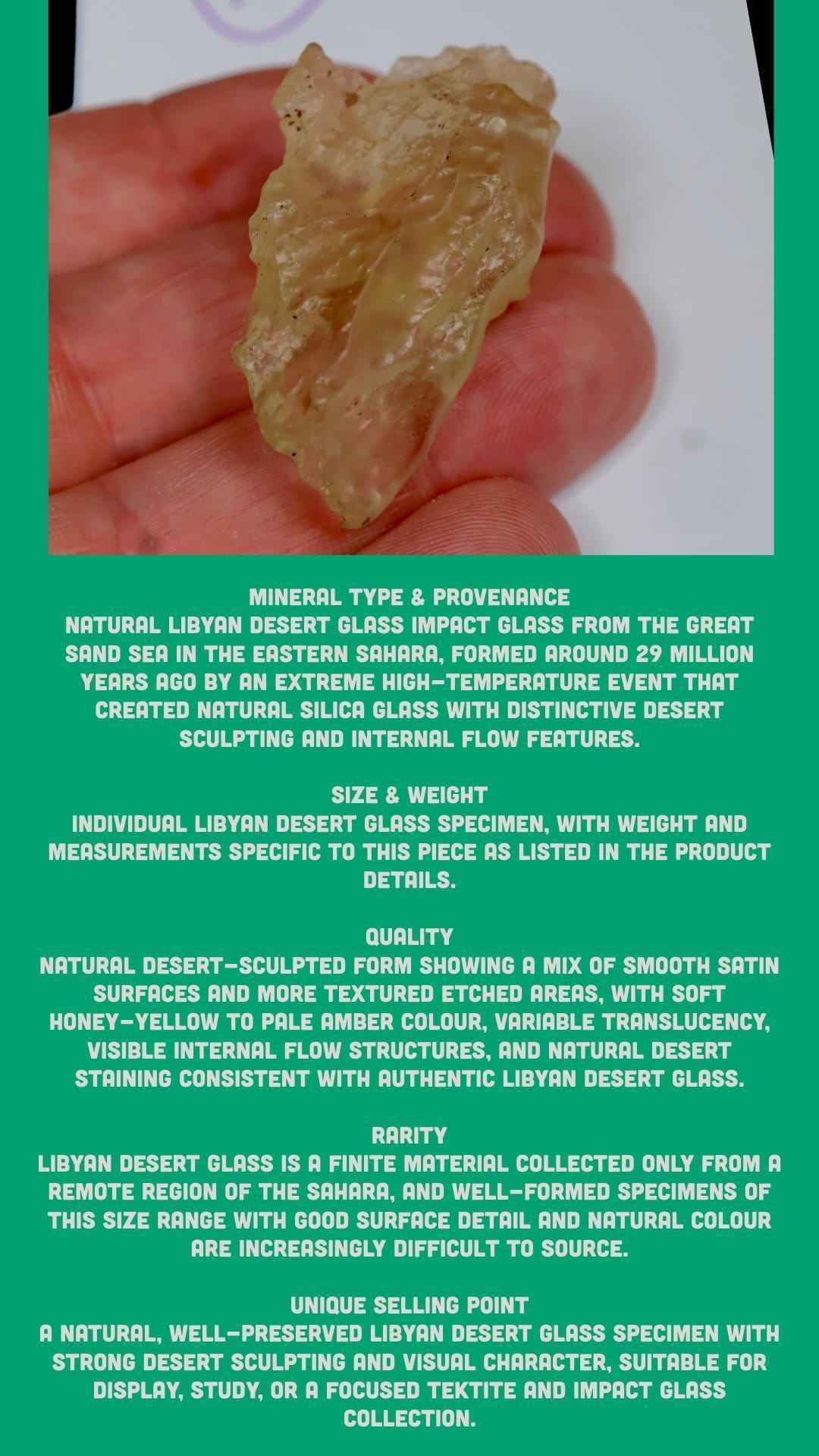 Libyan desert glass specimen for display natural impact glass collectible - Image 7
