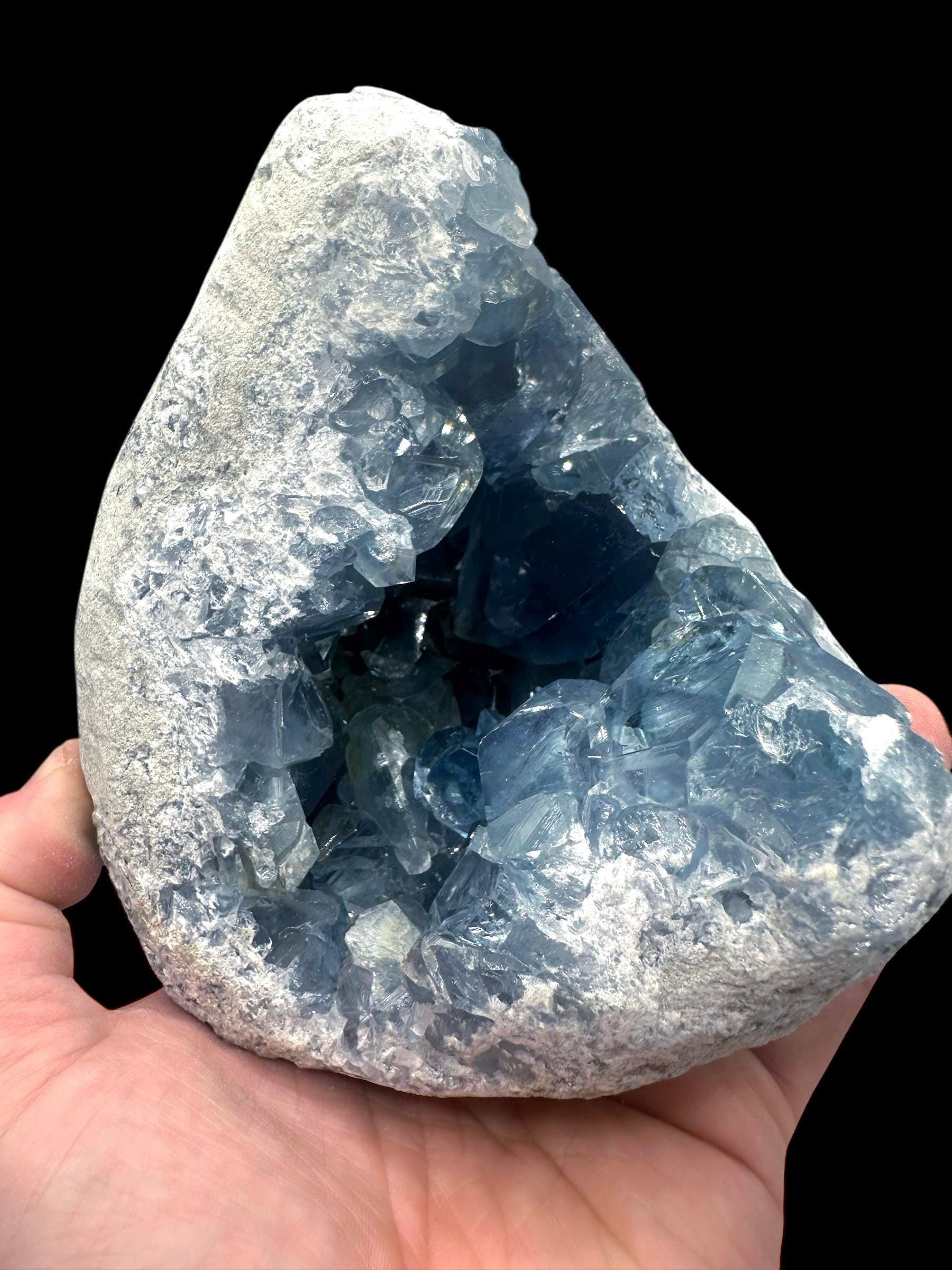 Large celestite geode, natural crystal cluster, premium mineral specimen for collectors or display from madagascar