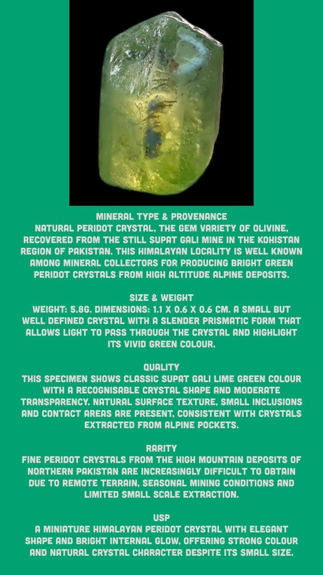 Peridot crystal specimen, raw peridot crystal, natural green olivine, small mineral specimen for collectors, pakistan crystal - Image 8