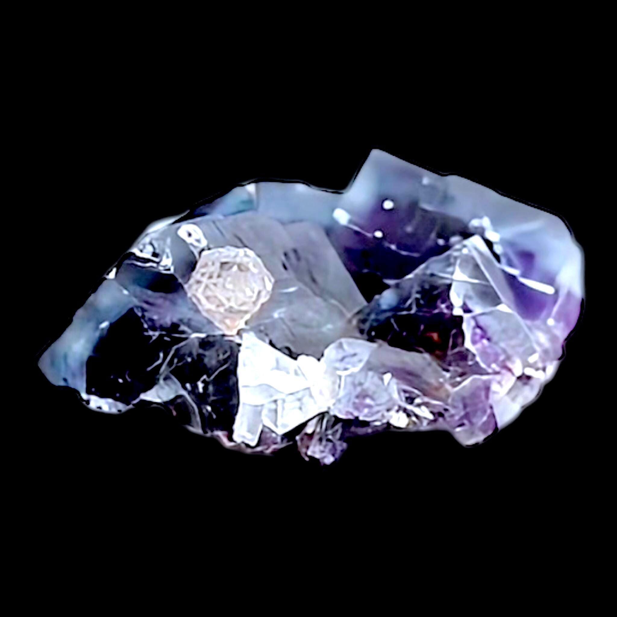 Purple fluorite crystal cluster with calcite rosette, natural fluorite specimen for mineral collectors and display - Image 3