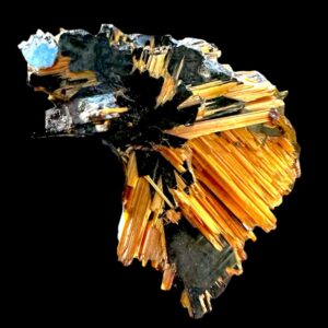 Rutile on hematite crystal, golden rutile cluster from brazil, raw crystal specimen, natural mineral for collectors or display
