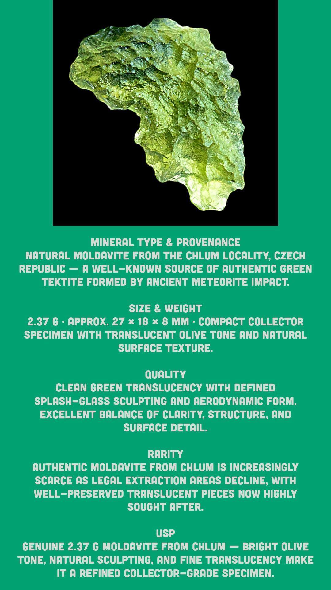 Natural moldavite crystal from chlum czech republic, real tektite for collectors, authentic raw moldavite for meditation and home decor - Image 9