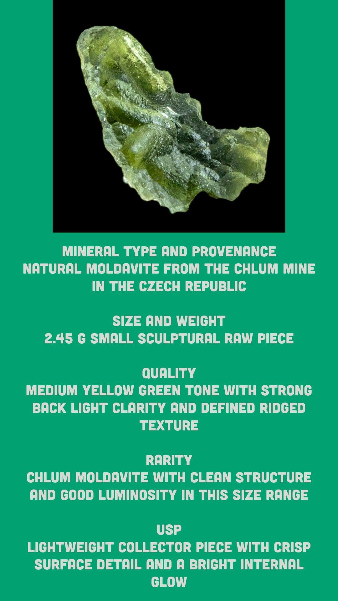 Natural moldavite crystal from chlum czech republic, real green tektite for collectors and meditation work - Image 9
