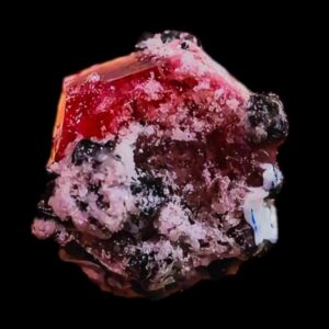 Red beryl crystal with bixbyite from utah, rare natural thumbnail specimen for collectors, american micromount mineral