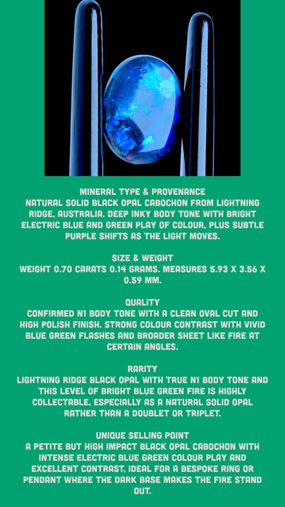 Black opal cabochon from australia, lightning ridge opal with electric blue green fire, solid opal for pendant or ring, rare natural gem - Image 7