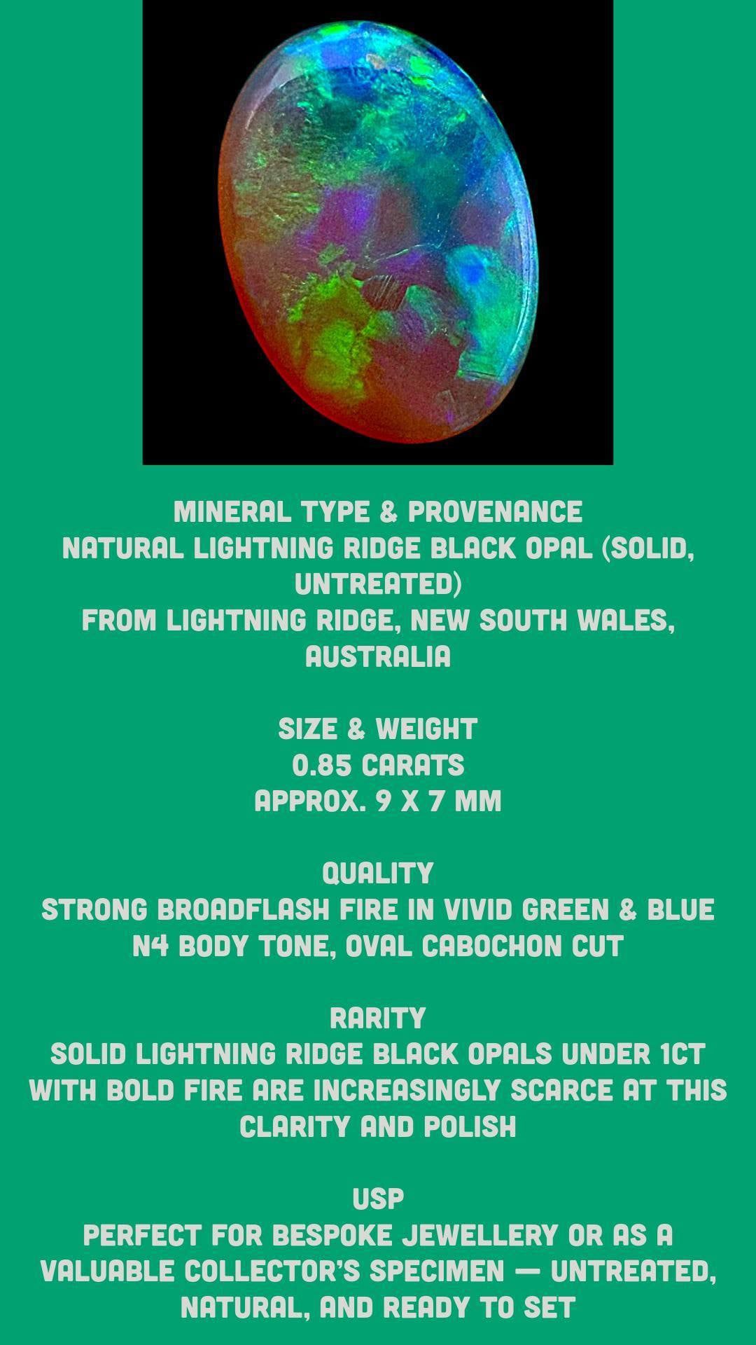 Lightning ridge black opal, vivid green blue fire, natural solid opal, australian opal cabochon, loose opal for jewellery making - Image 8