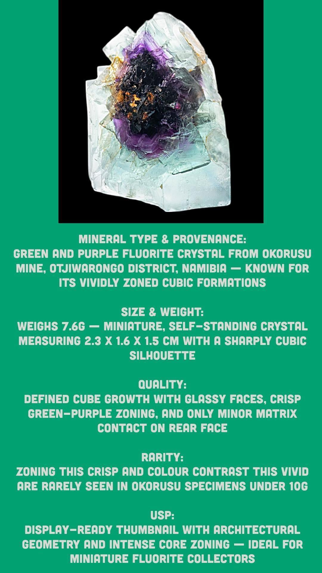 Green fluorite cube purple core natural fluorite specimen okorusu fluorite miniature display piece for collectors - Image 9