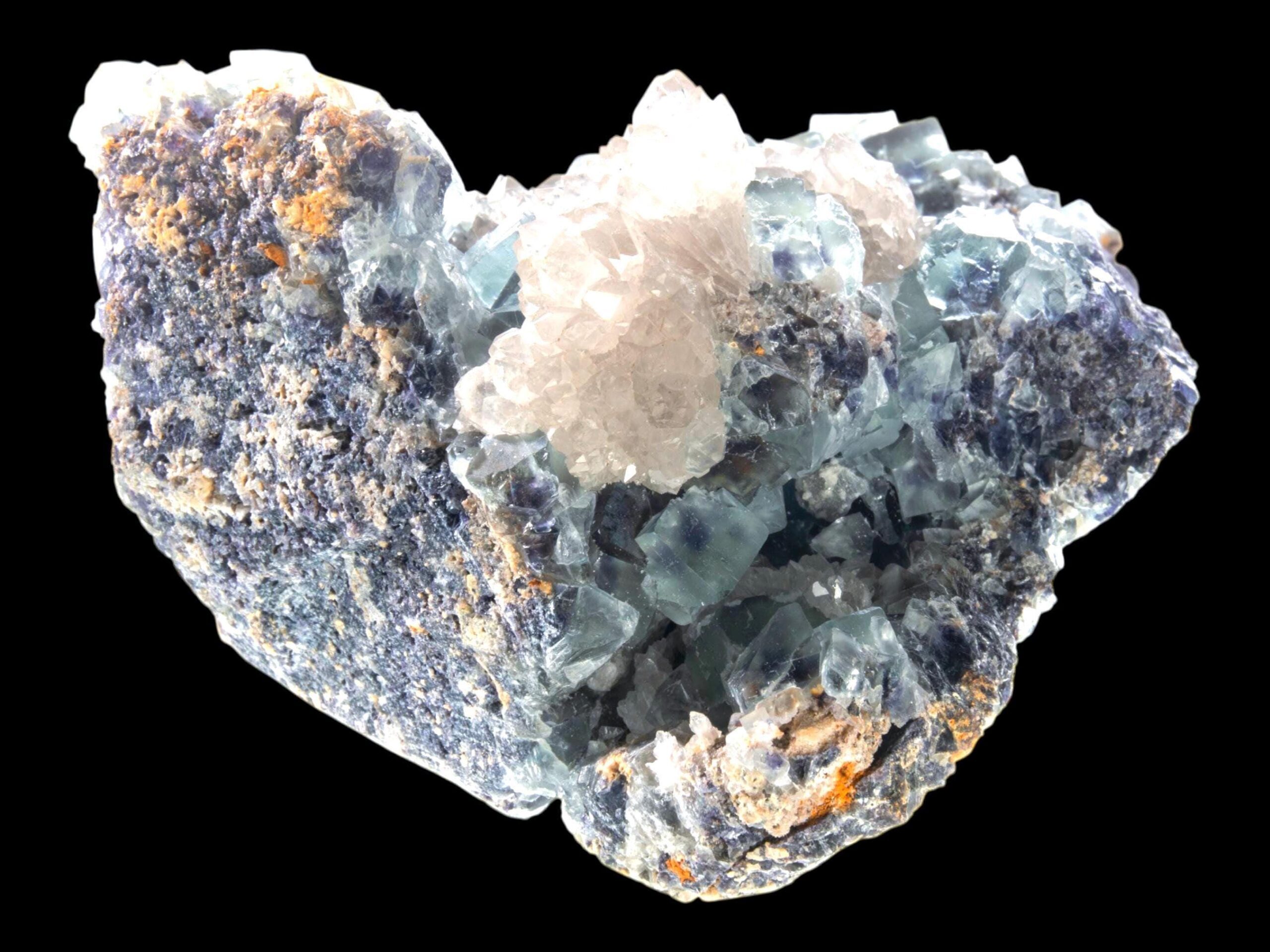 Large green fluorite crystal cluster with quartz, raw cubic fluorite specimen, statement crystal for collectors, desk or altar gift - Image 4