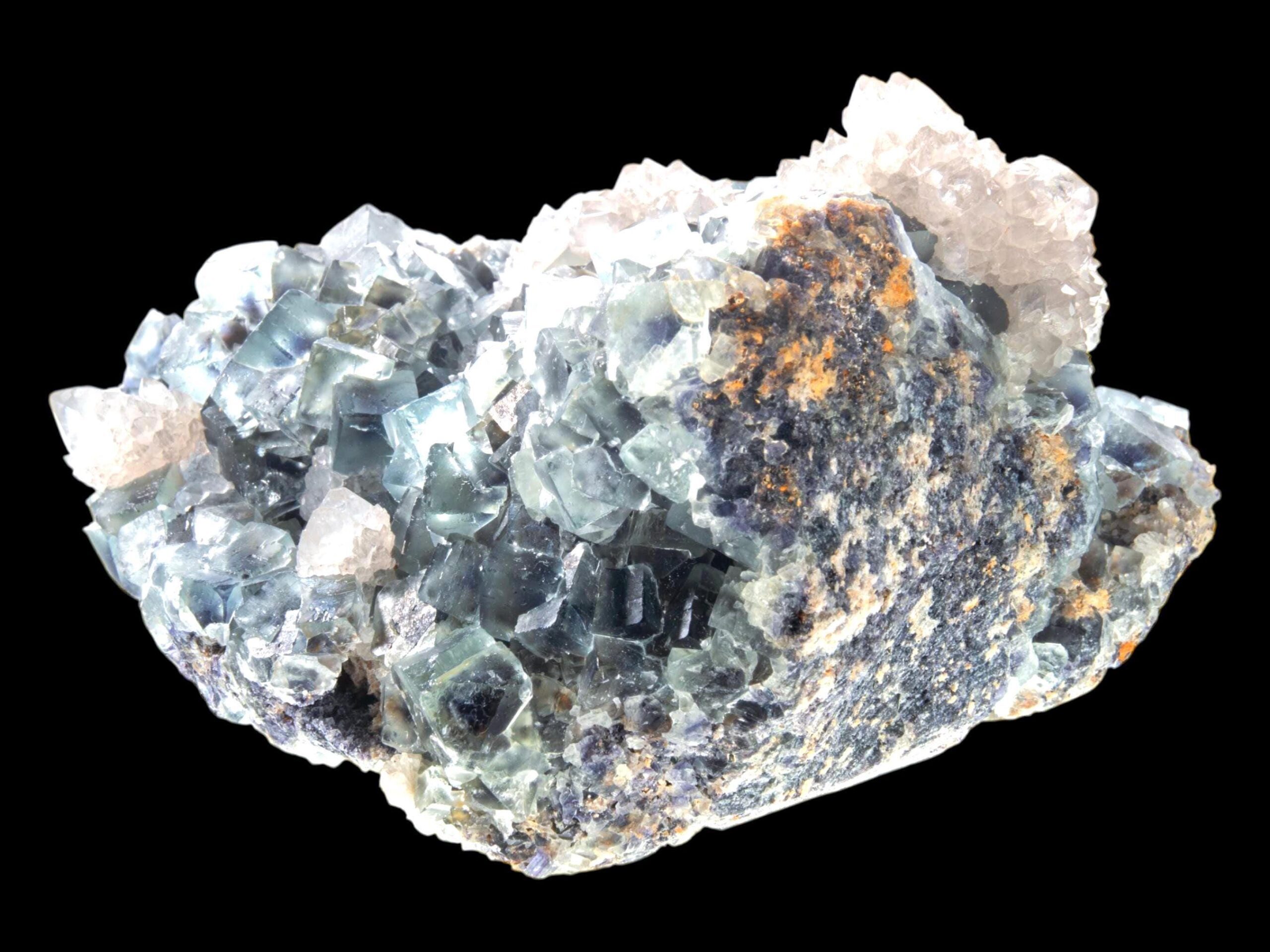 Large green fluorite crystal cluster with quartz, raw cubic fluorite specimen, statement crystal for collectors, desk or altar gift - Image 6