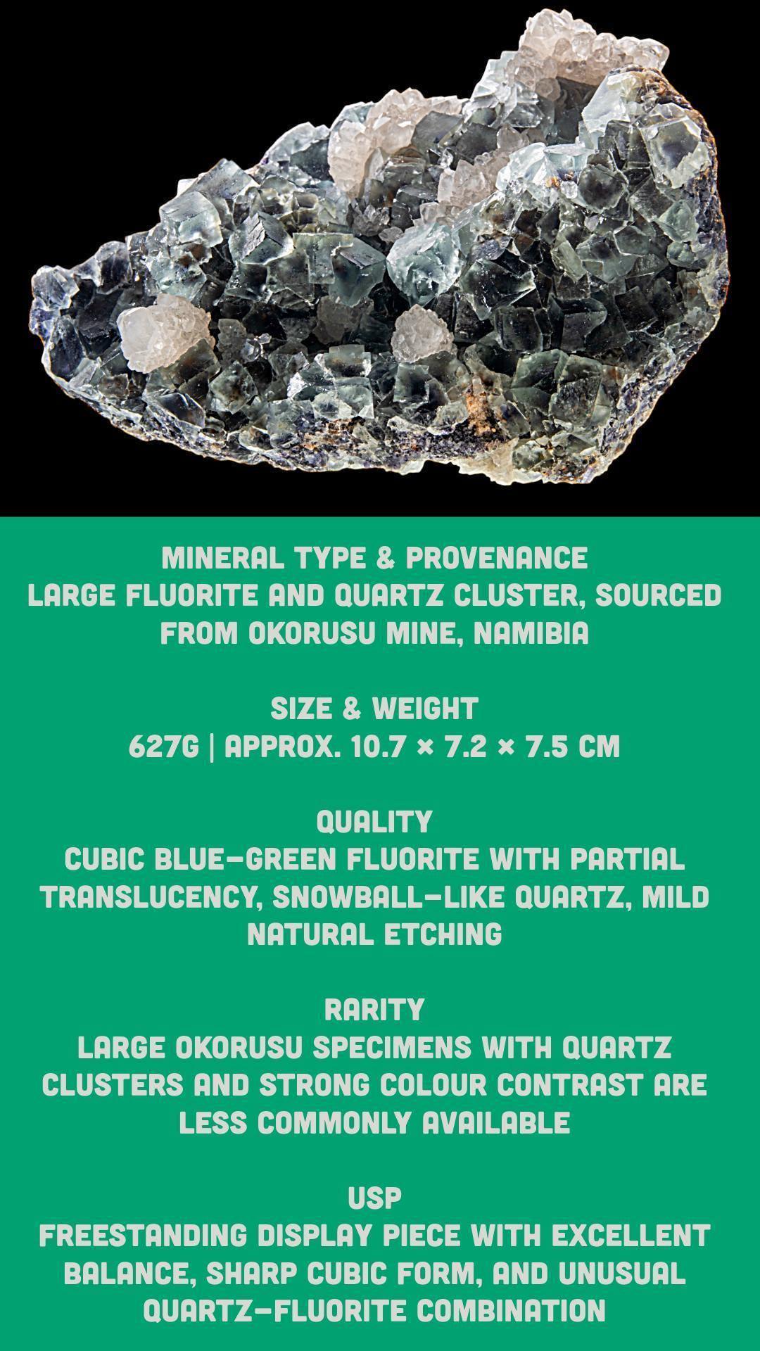 Large green fluorite crystal cluster with quartz, raw cubic fluorite specimen, statement crystal for collectors, desk or altar gift - Image 7