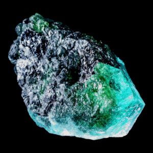 Green fluorite crystal on matrix, fluorite specimen with metallic inclusions, uv reactive crystal for collectors from the milpo mine peru