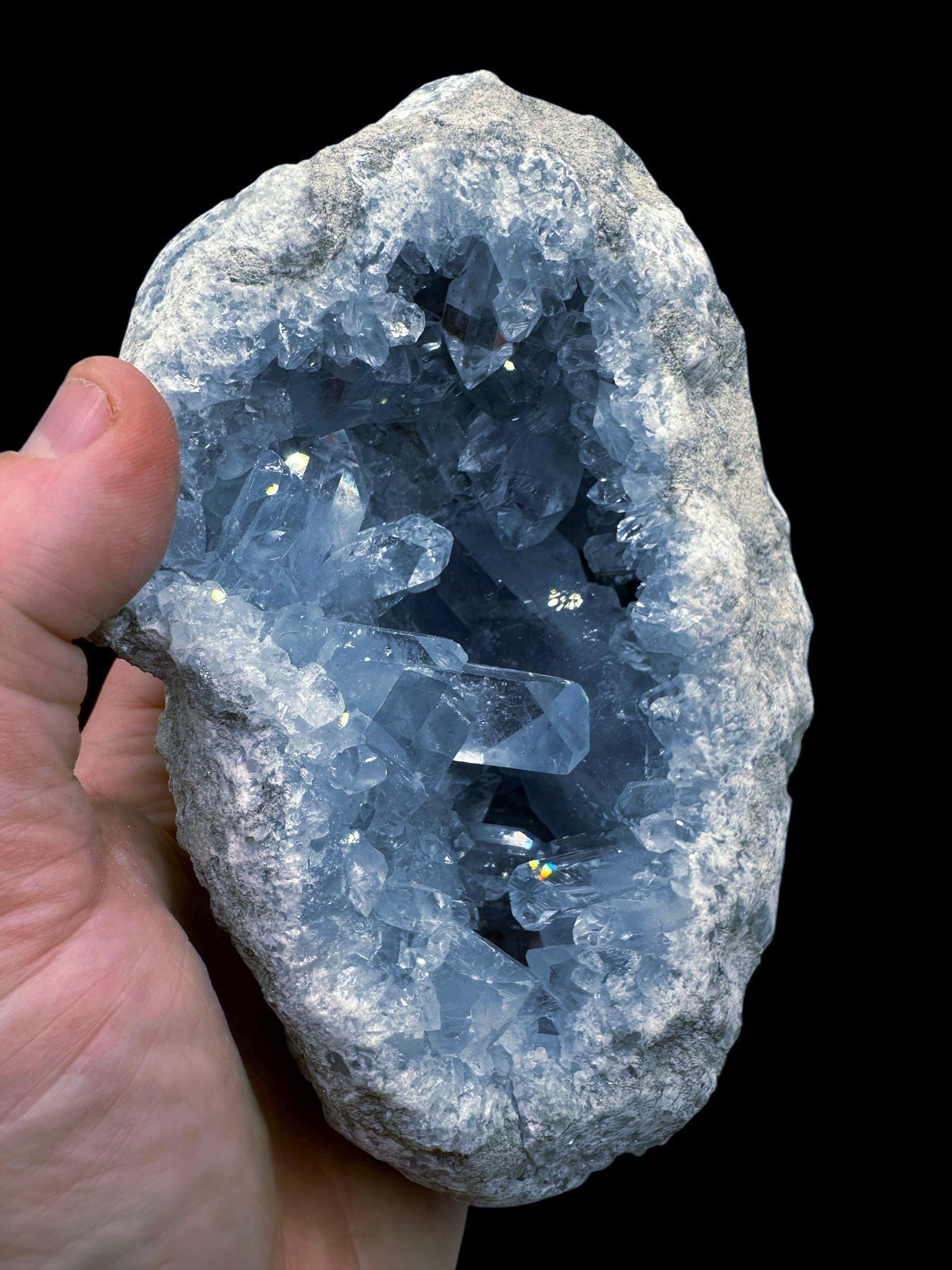 Celestite geode large crystal cluster natural celestite from madagascar for home decor or healing use display mineral
