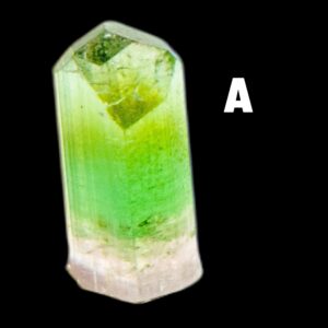 Green and pink paprok tourmaline crystal from afghanistan, natural tricolour miniature, terminated crystal for collectors or gifts