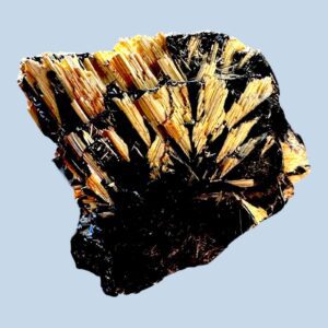 Golden rutile on hematite, brazilian raw crystal cluster, gold and black mineral, small crystal for display, rare natural crystal