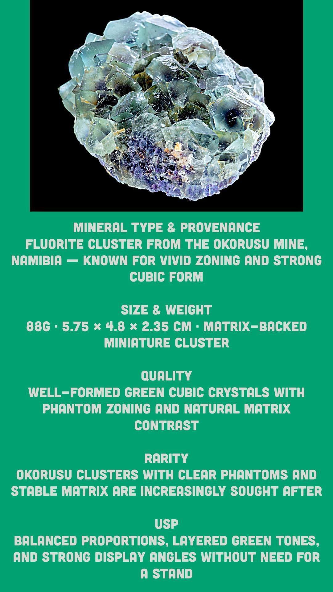 Green fluorite cluster with phantom zoning, natural cubic fluorite crystal from okorusu namibia, fluorite specimen with matrix - Image 7